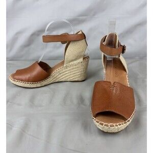Gentle Souls by Kenneth Cole Size 9.5 Charli Espadrille Wedge Sandal Tan Leather